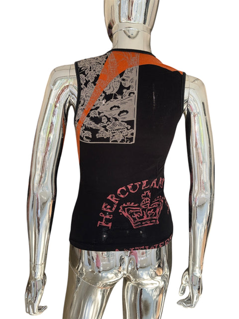 Vintage Black Orange Woman Print Top