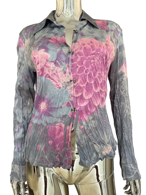 Roberto Cavalli Blue Silk Floral Blouse