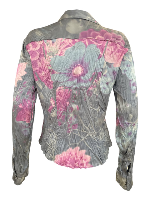 Roberto Cavalli Blue Silk Floral Blouse
