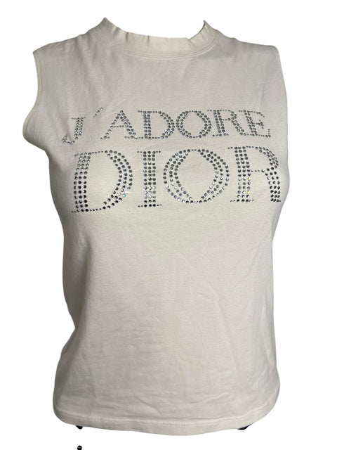 Christian Dior White Rhinestone J’adore Dior Tank Top