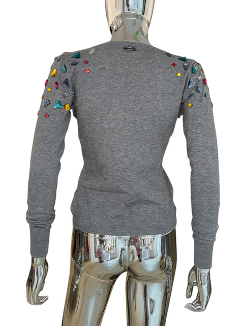 Lui Jeans Grey Gemstones V-Neck