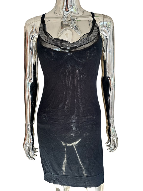 Patrizia Pepe Sheer Black Minidress With. Sequin Colllar