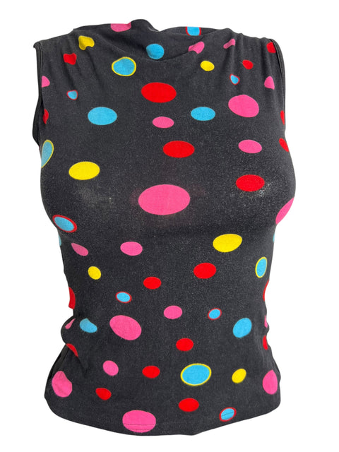 Vintage Black Pink Blue Polka Dot Top