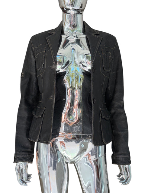 Blasting Dark Real Leather Belted Utility Blazer