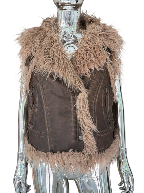 Key-Di Brown Faux Leather Sherling Vest