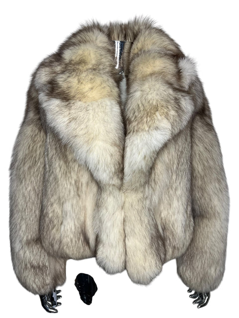 Vintage White Brown Big Collar Crop Fox Fur