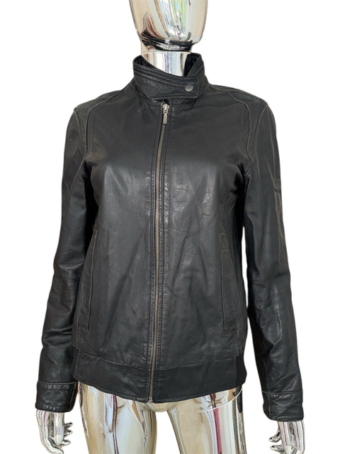 Conbipel Black High-Neck Real Leather Jacket
