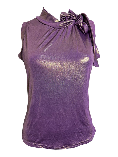 Vintage Purple Gold Bow Neck Top