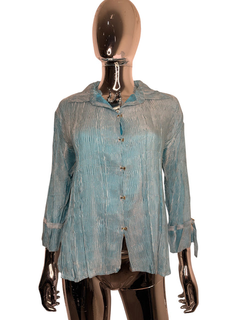 Roberto Cavalli Blue Plissed Shirt