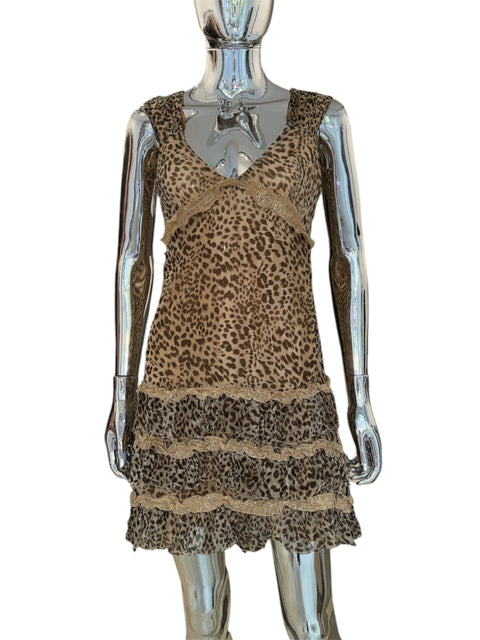 Blugirl Leopard Print Ruffled Silk Dresss