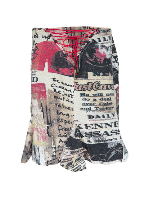 Just Cavalli Gazette Print Lace-Up Skirt