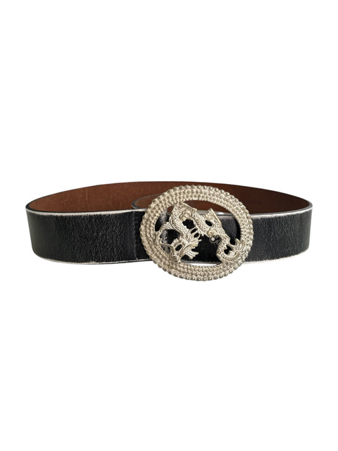 Just Cavalli Leather Dragon Buckle Belt