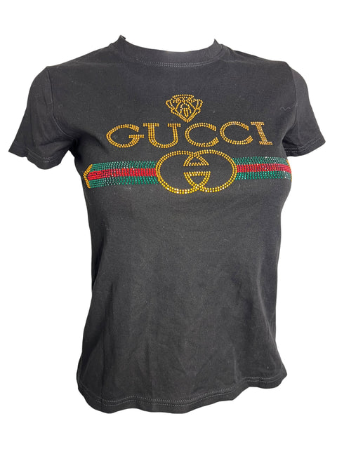 Fake Gucci Black Rhinestone T-Shirt