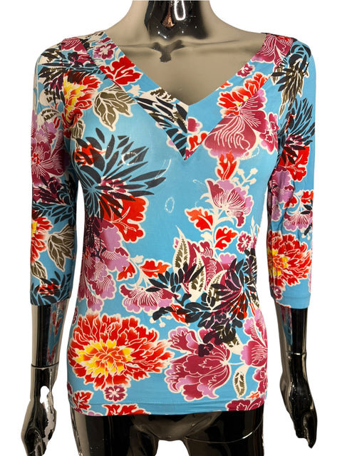 Piu Piu Blue Pink Flowers Print Long Sleeve