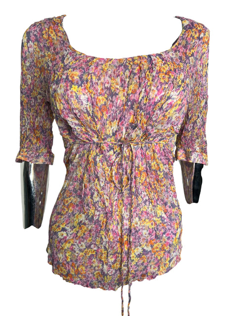 Vintage Purple Floral Print Silk Top