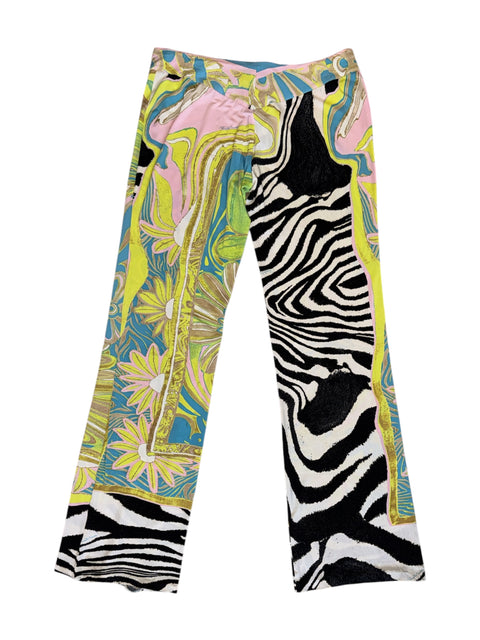 Roberto Cavalli Zebra & Floral Print Pants