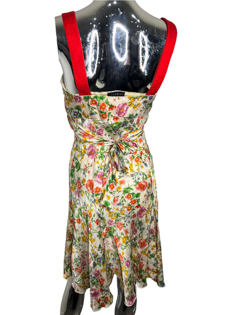 Toy g Silk Satin Red Floral Print Dress
