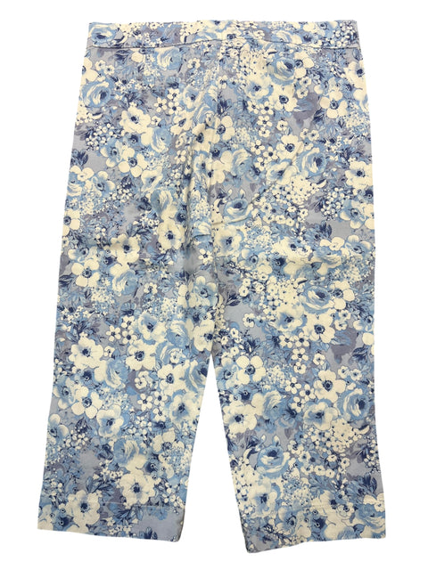 Vintage Blue White Floral Print Capri Pant