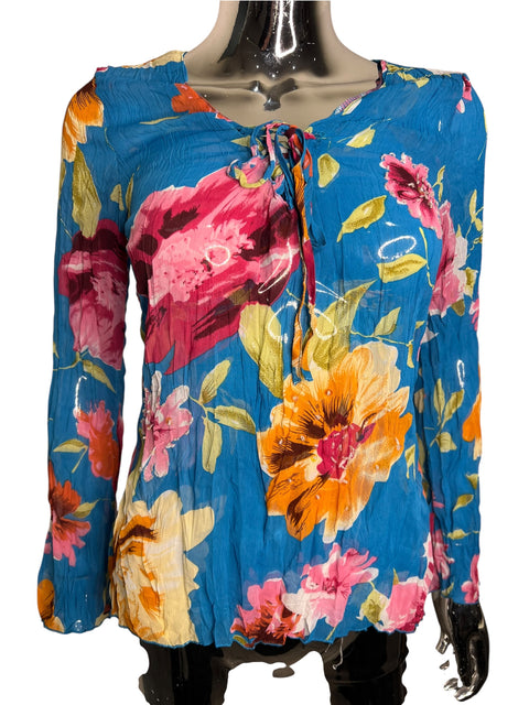 BLUE blue Colors Floral Print Blouse