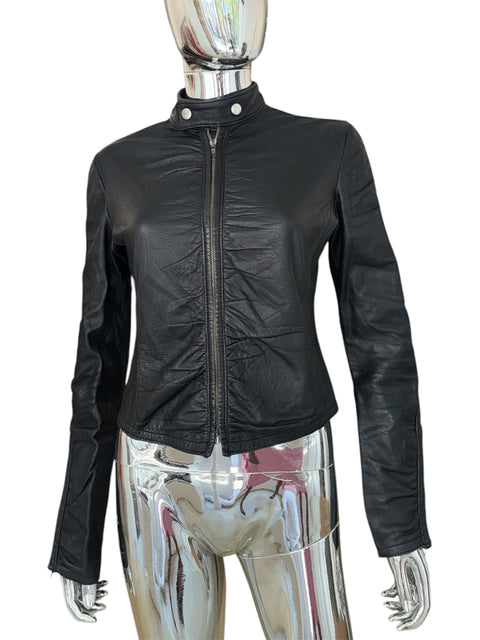 MA.RI.PO.SA High-Neck Black Real Leather Jacket