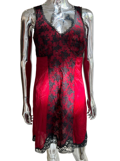 Vintage Red Black Lace Nightgown