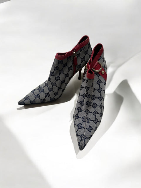 Gucci Canvas D Ring Ankle Heels