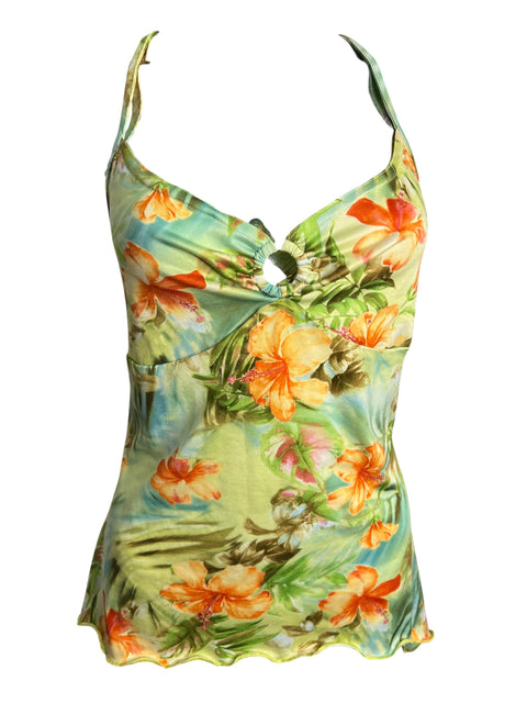 Fashion Green Orange Flowers Top