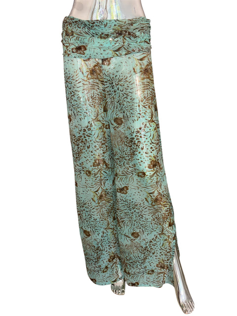 Turquoise Nature Print Mesh Pants