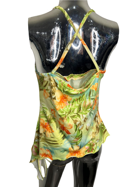 Fashion Green Orange Flowers Top