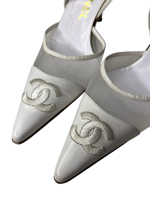 Chanel White Leather CC Shoes