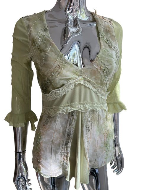 Vintage Green Mesh Sequin Top