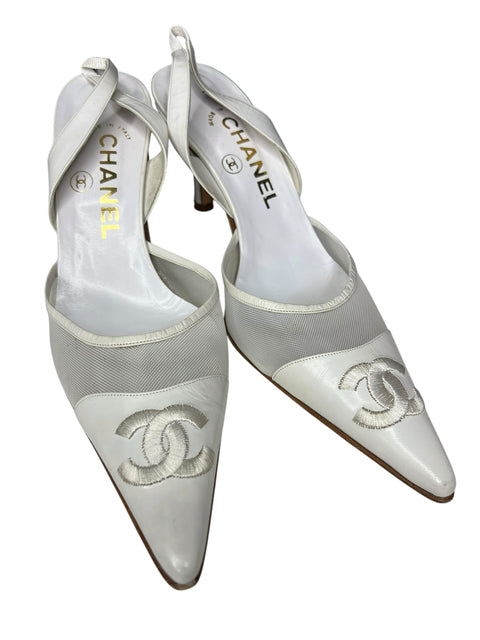 Chanel White Leather CC Shoes