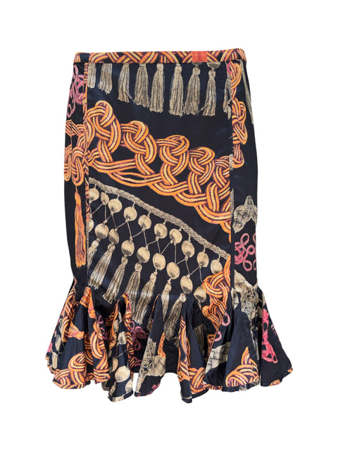 Just Cavalli Black Tassel Print Satin Skirt