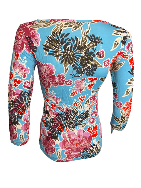 Piu Piu Blue Pink Flowers Print Long Sleeve
