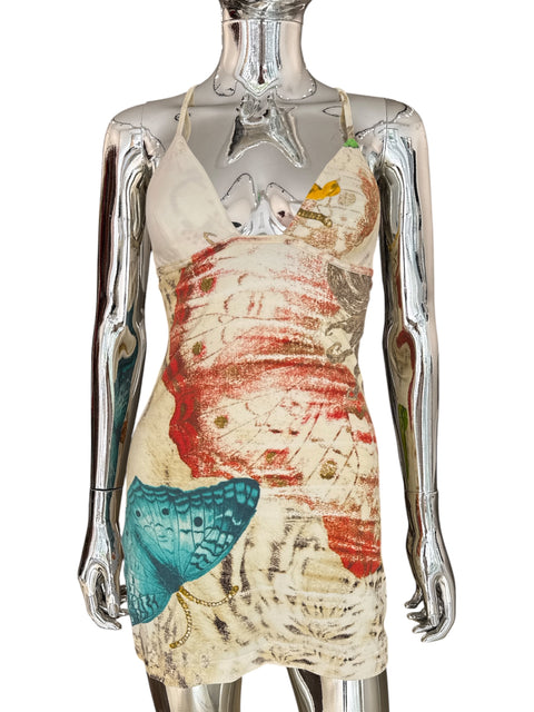 Just Cavalli Beige Butterfly Minidress
