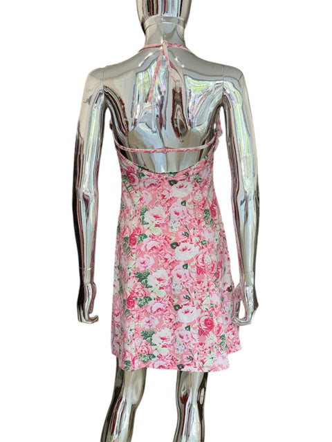 Blumarine Beachwear Pink Rose Print Dress