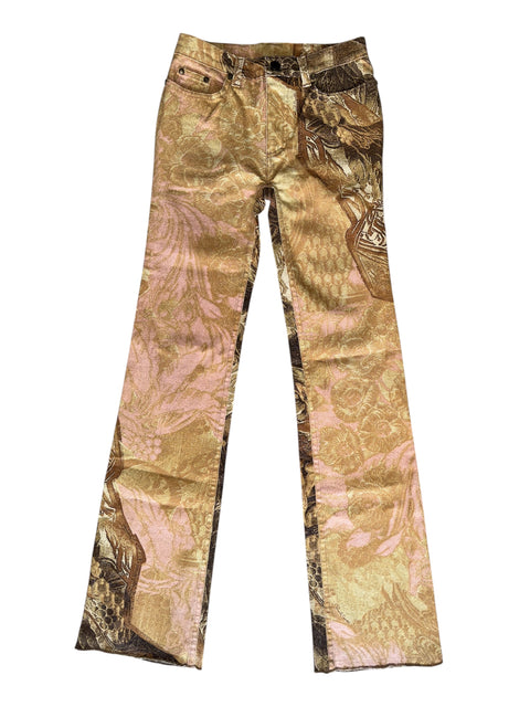 Roberto Cavalli Gold Floral Print Jeans