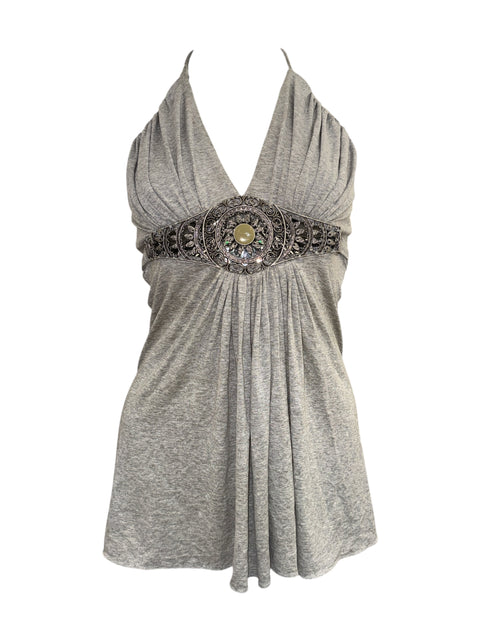 Sky Embellishment Gray Halter Top
