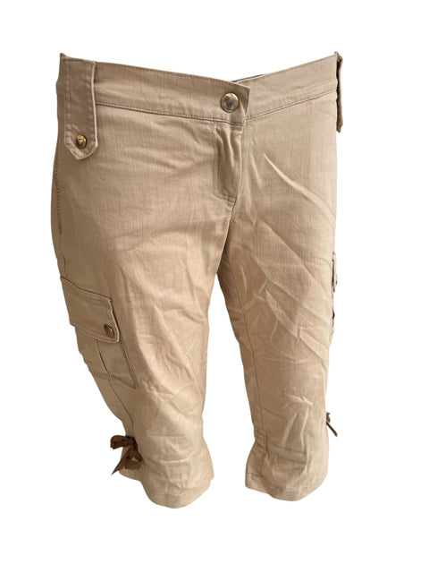 Miss Blumarine Beige Cargo Capri With Bow