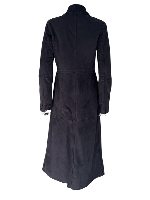 Black Suede And Fleece Reversible Maxi Coat