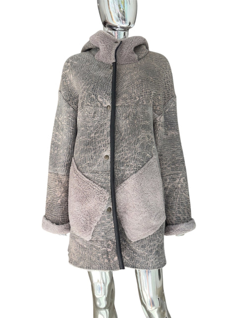 Gray Lambskin Coat With Fleece Interior
