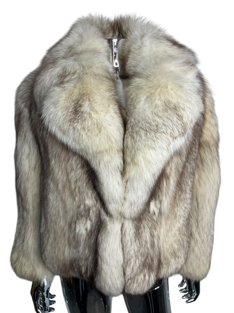 Vintage White Brown Big Collar Crop Fox Fur n°2