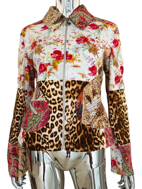 Roberto Cavalli Patchwork Lace-Up Jacket