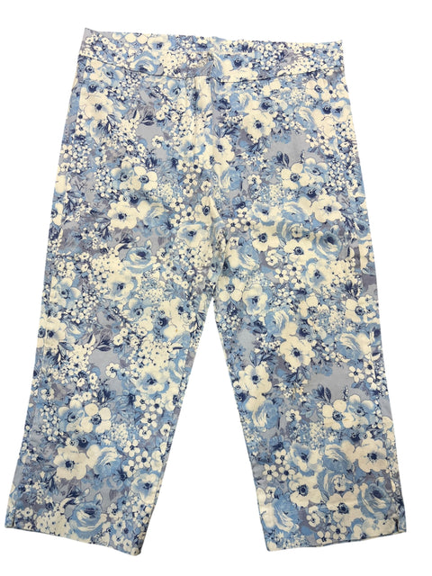 Vintage Blue White Floral Print Capri Pant