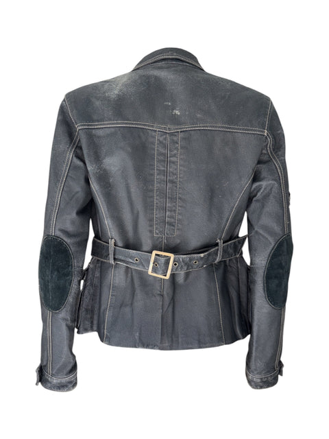 Blasting Dark Real Leather Belted Utility Blazer
