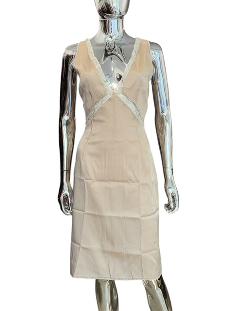D&G (no tag) Beige Slip Dress With White Lace