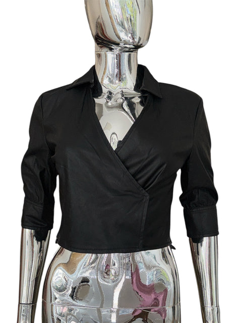Pinko Fitted Black Pleather Cropped Jacket