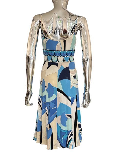 Emilio Pucci Blue Signature Print Silk Dress