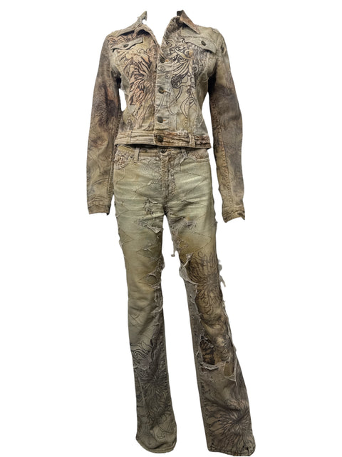 Just Cavalli Beige Print Jeans Set