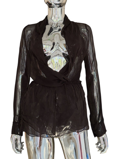 Vintage. Brown Silk Transparent Cardigan
